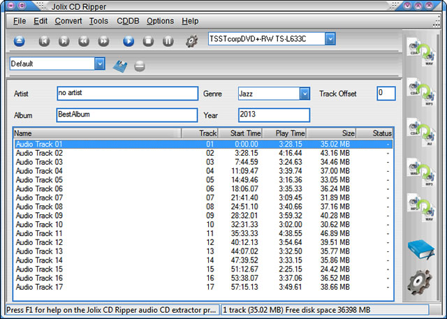 Jolix CD Ripper converts audio fast and easy.